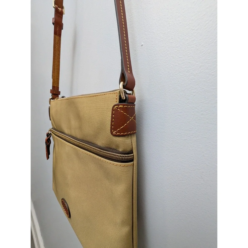 Dooney & Bourke Khaki Nylon Crossbody Bag W/Contrasting Leather Trim
